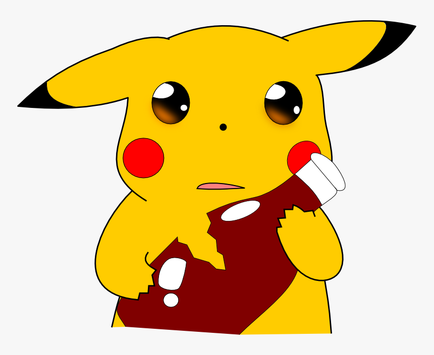 A teary-eyed Pikachu holding onto a ketchup bottle for dear life.